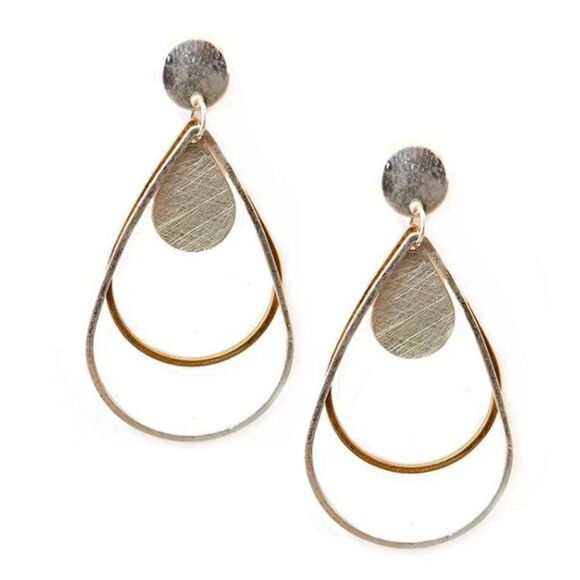 Jewelry - Icon - Women's Metal Wire and Scratch Metal Teardrop Earrings